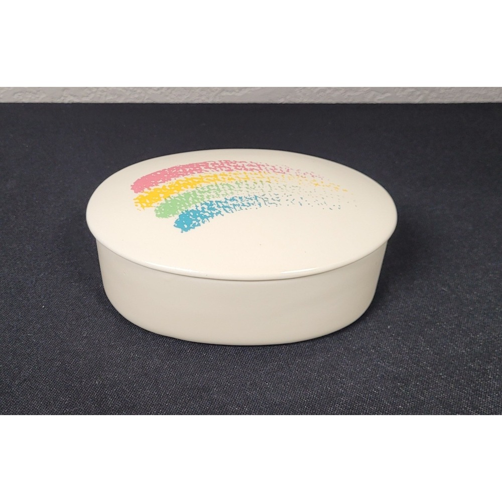 Vintage 1980s Teleflora Porcelain Rainbow Oval Trinket Box